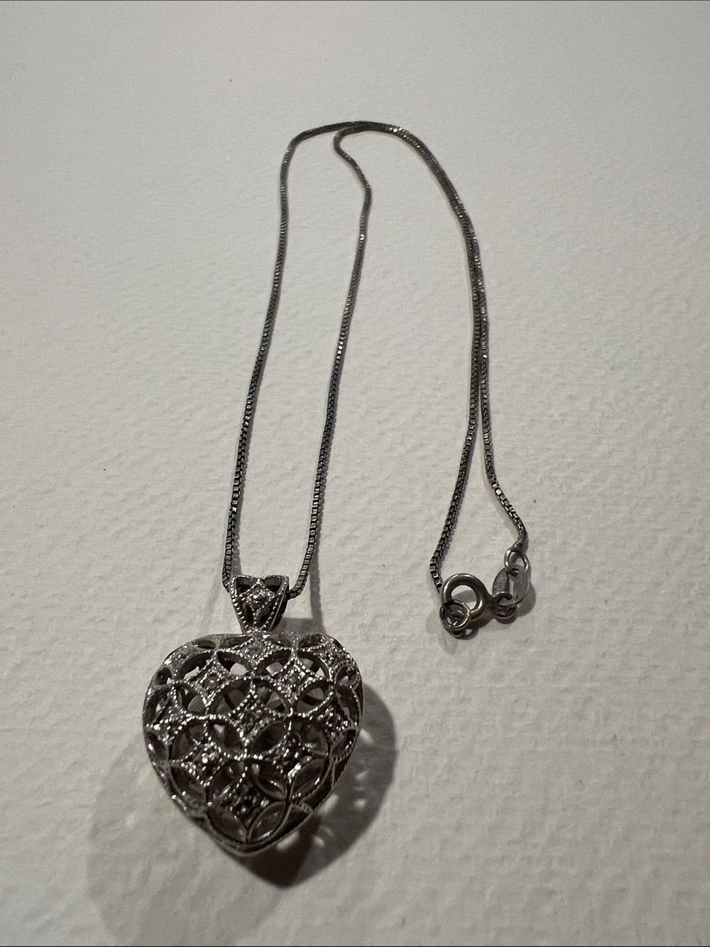 Sterling Silver Heart Filigree Pendant Necklace with CZ - Women Jewelry